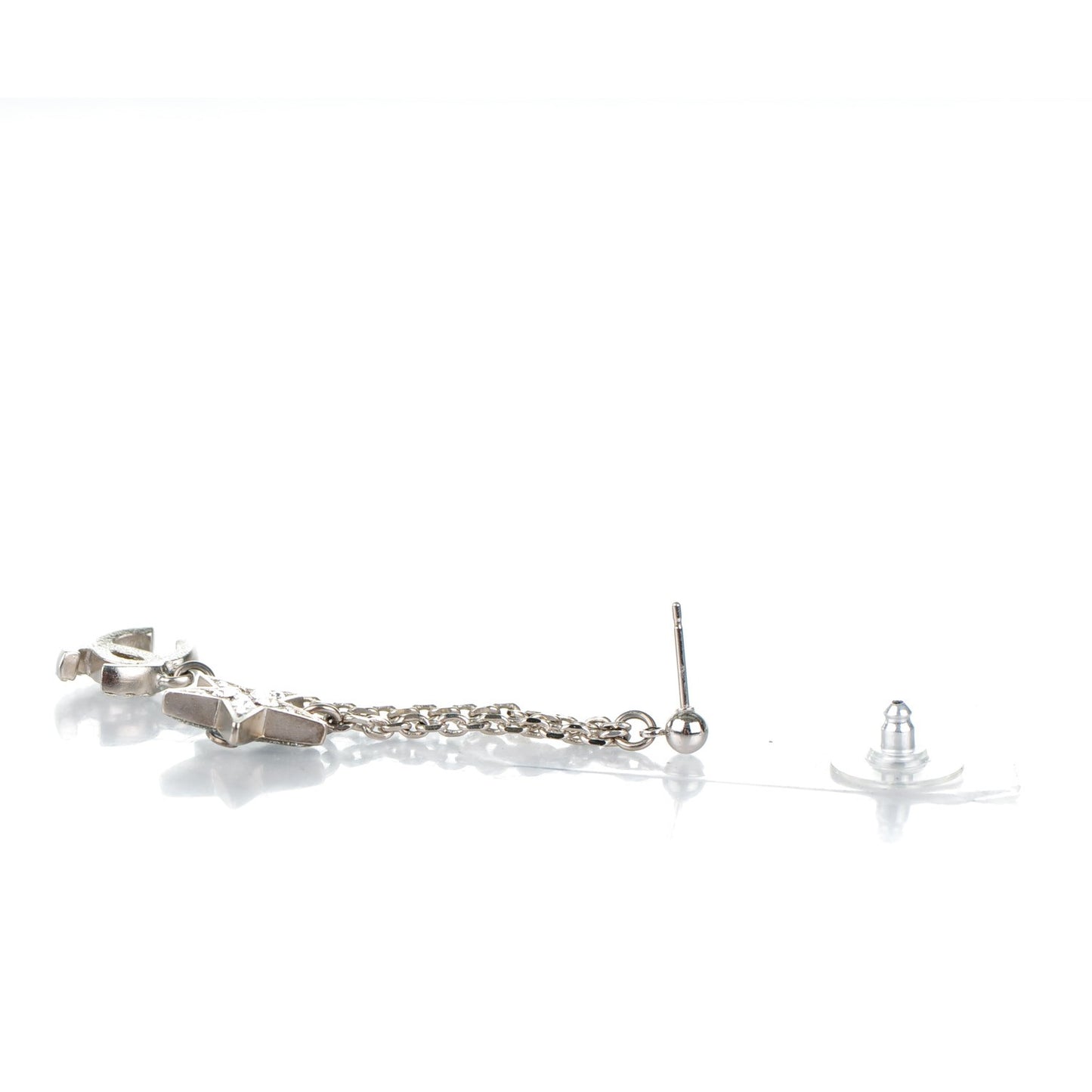 Crystal CC Star Dangle Earrings Silver