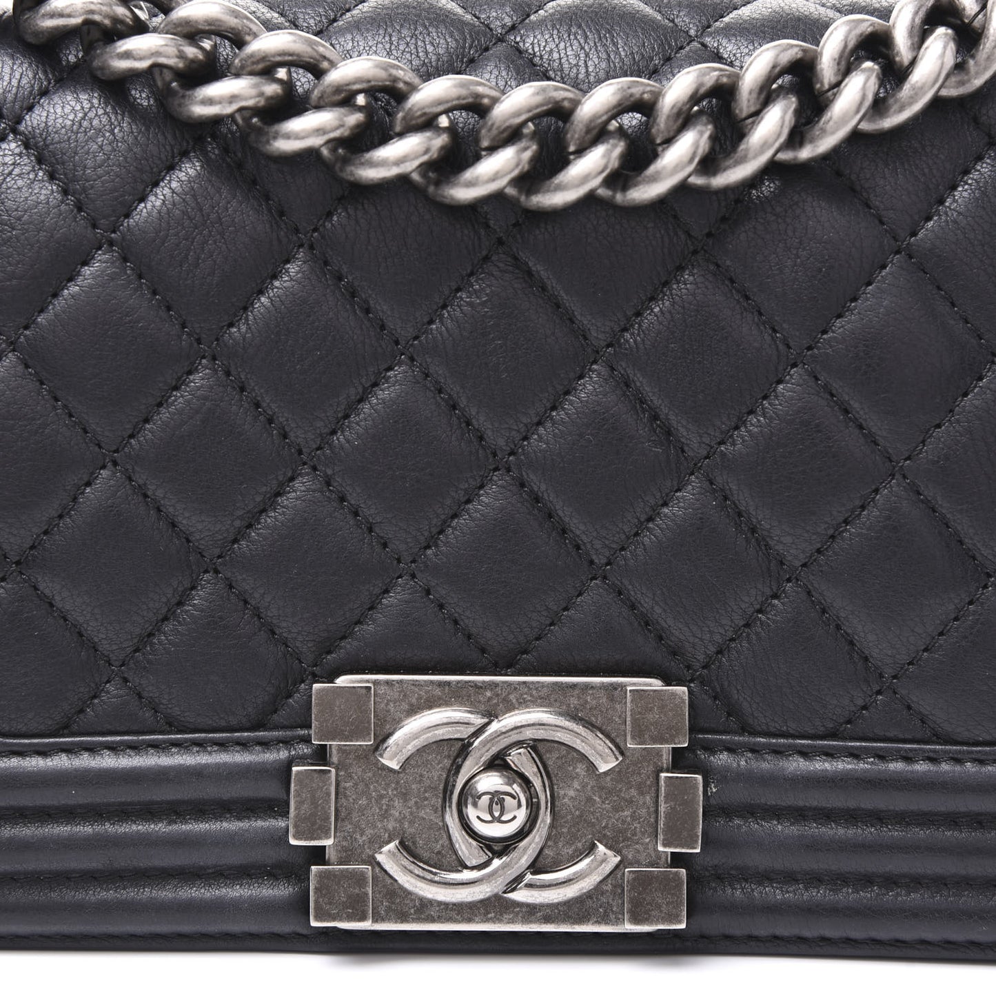 Calfskin Quilted Small Boy Flap Black
