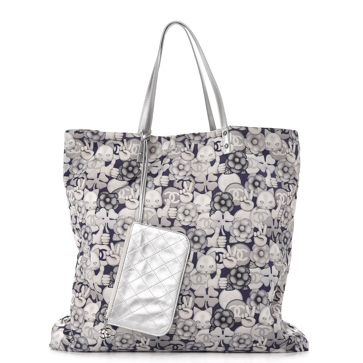 Chanel Nylon Cat Emoticon Tote Navy Silver 1 of 8