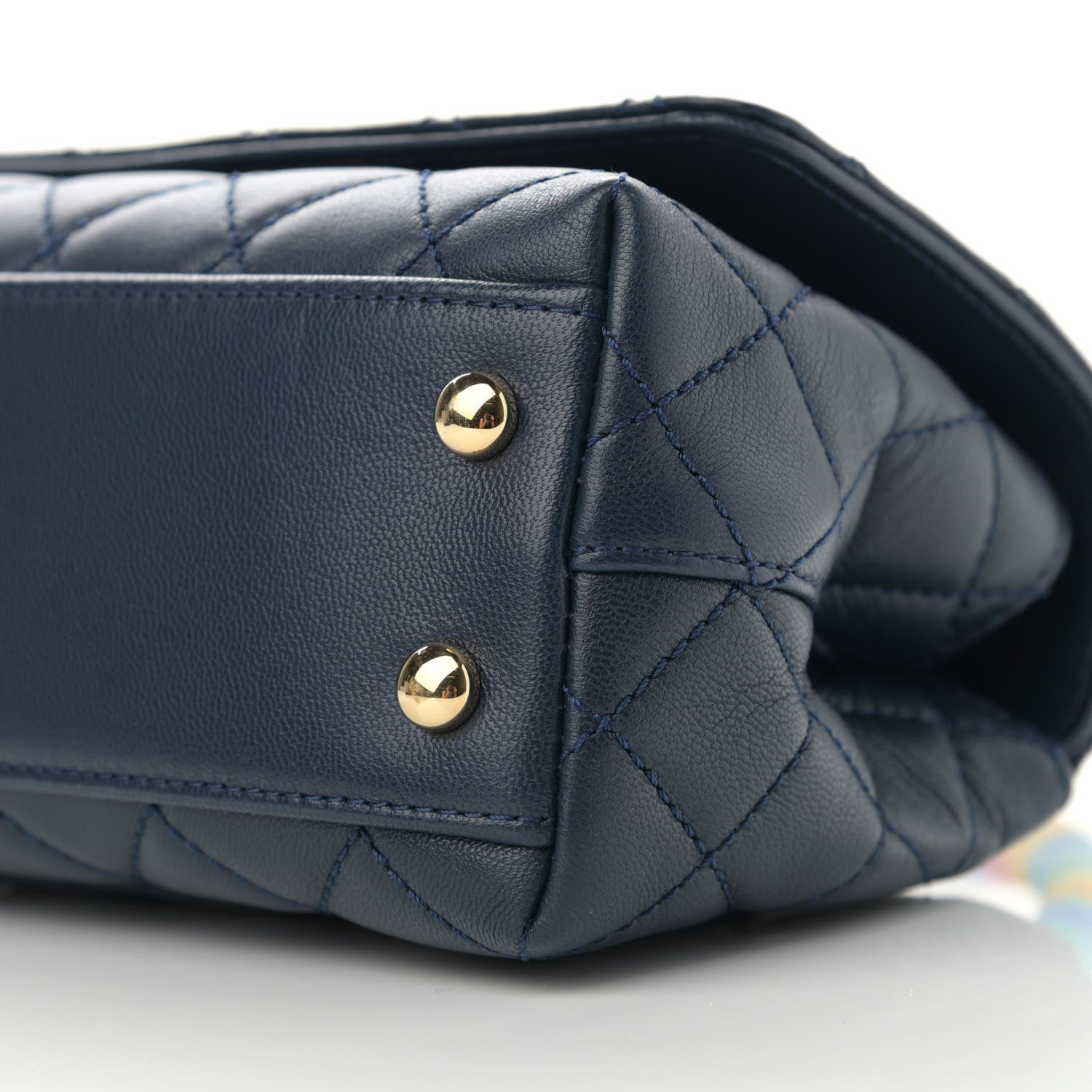 Chanel Goatskin Quilted Extra Mini Rainbow Coco Handle Flap Navy Blue 10 of 12