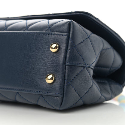 Chanel Goatskin Quilted Extra Mini Rainbow Coco Handle Flap Navy Blue 10 of 12
