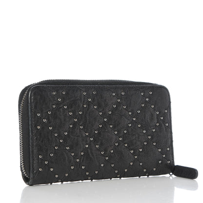 Chanel Crumpled Lambskin Studded Paris Dallas Zip Around Wallet Black 3 of 8