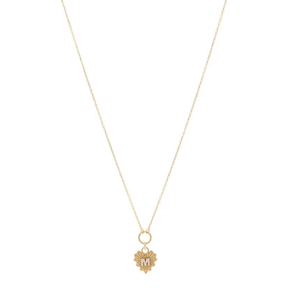 Foundrae 18K Yellow Gold Diamond Initial M Miniature Heart Drop Pendant Necklace 1 of 6