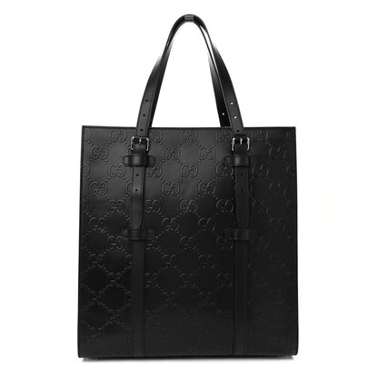 Gucci Calfskin GG Tennis Embossed Medium Tote Bag Black 1 of 11