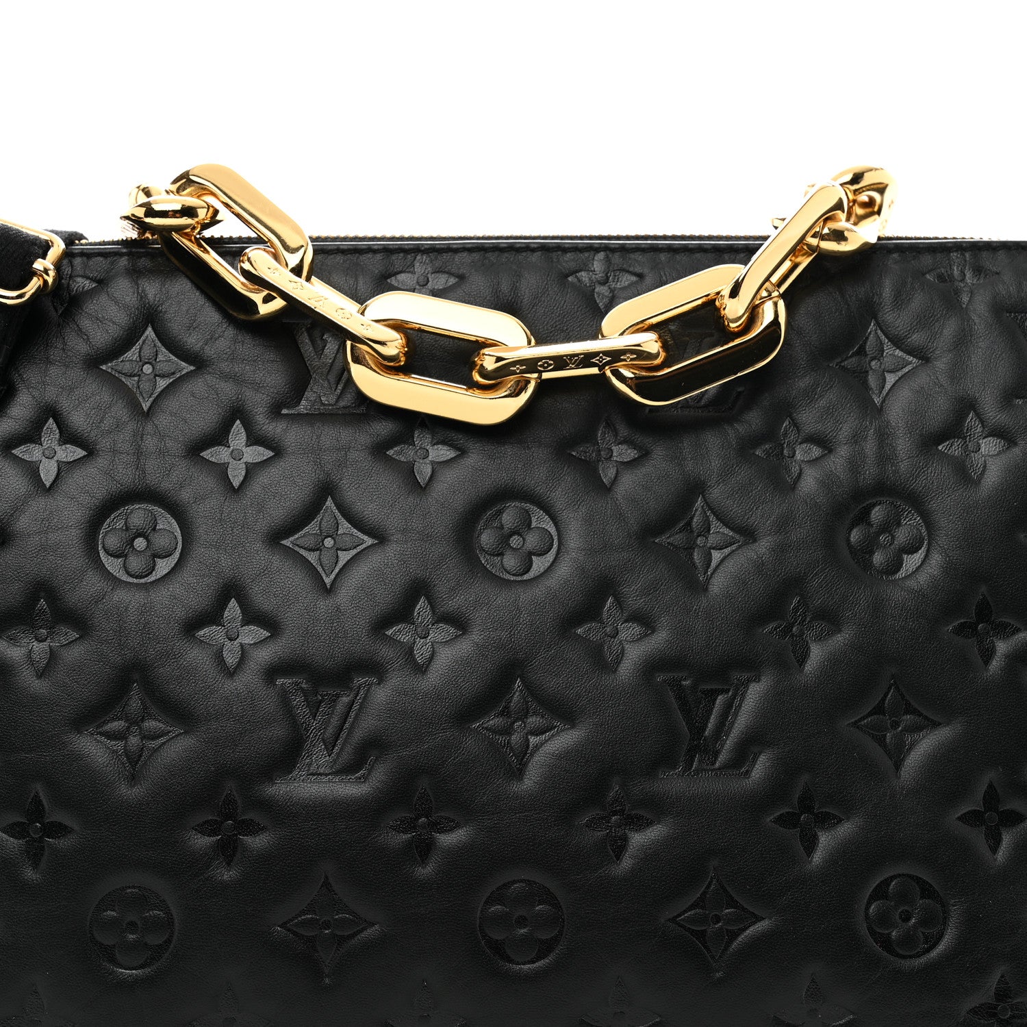 Louis Vuitton Lambskin Embossed Monogram Coussin MM Black 9 of 11