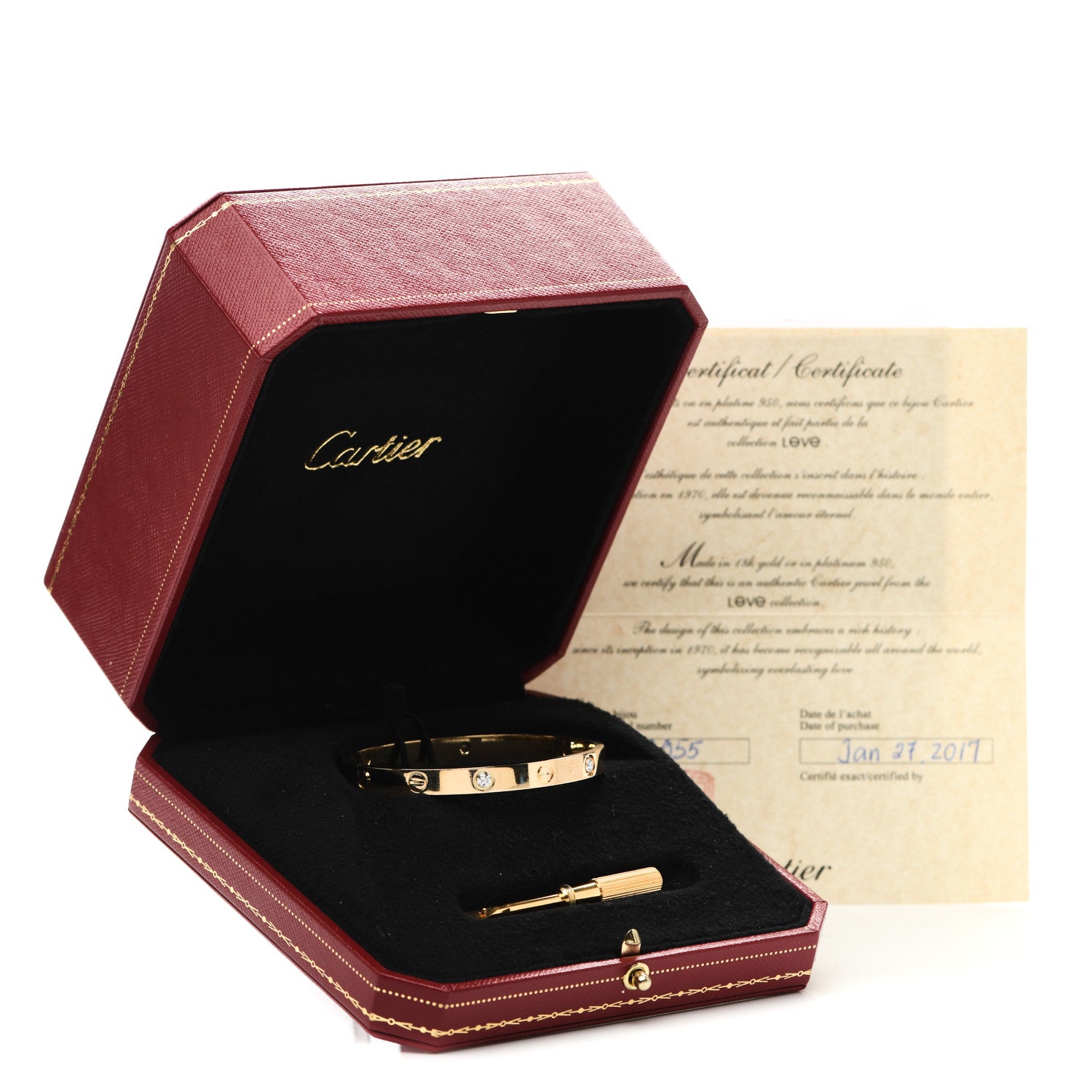 Cartier 18K Yellow Gold 4 Diamond LOVE Bracelet 17 8 of 8