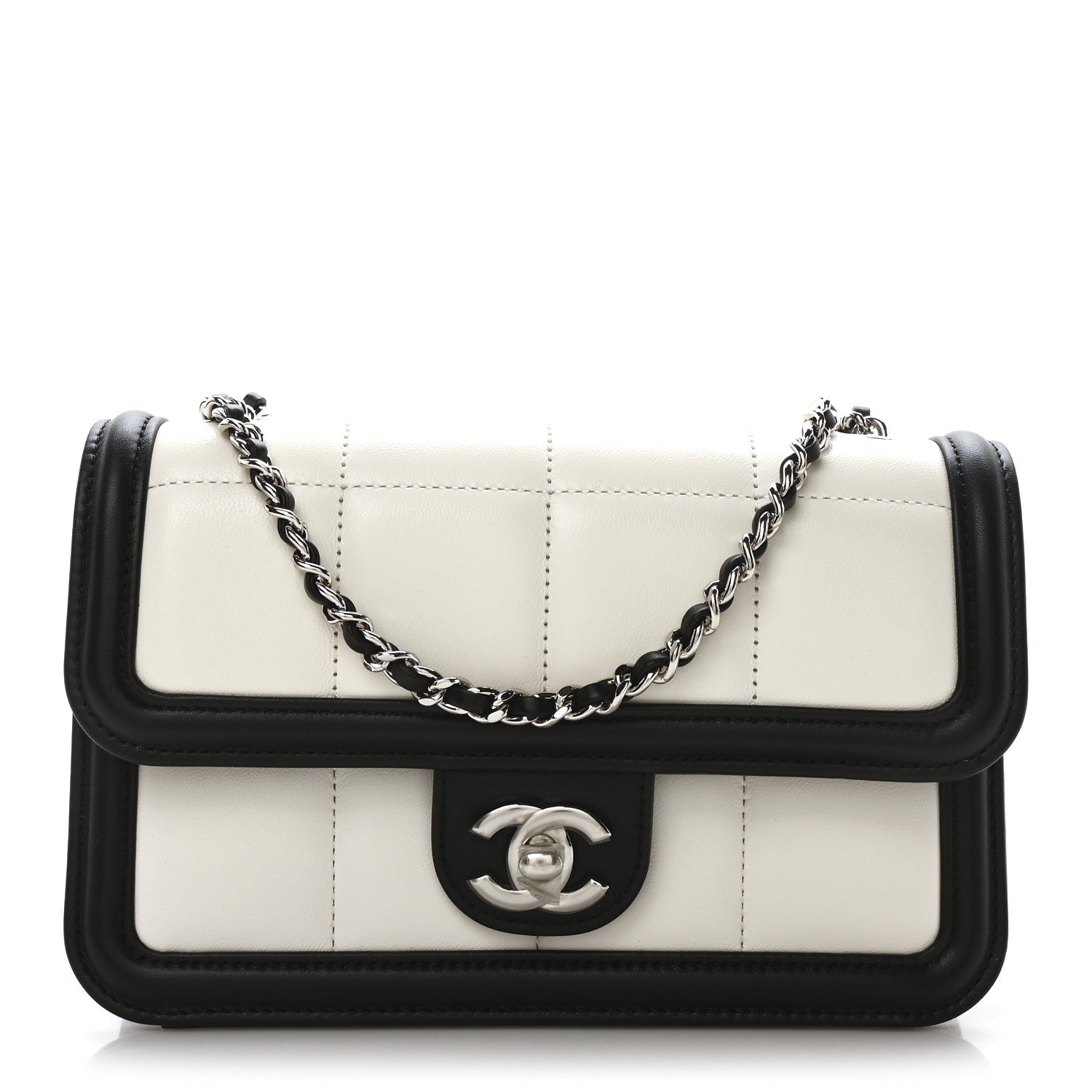 Chanel Lambskin Calfskin Mini Chocolate Bar Flap Bag White Black 1 of 10