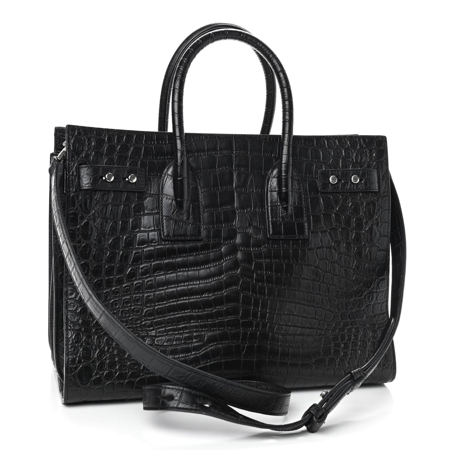 Calfskin Crocodile Embossed Small Supple Sac de Jour Black