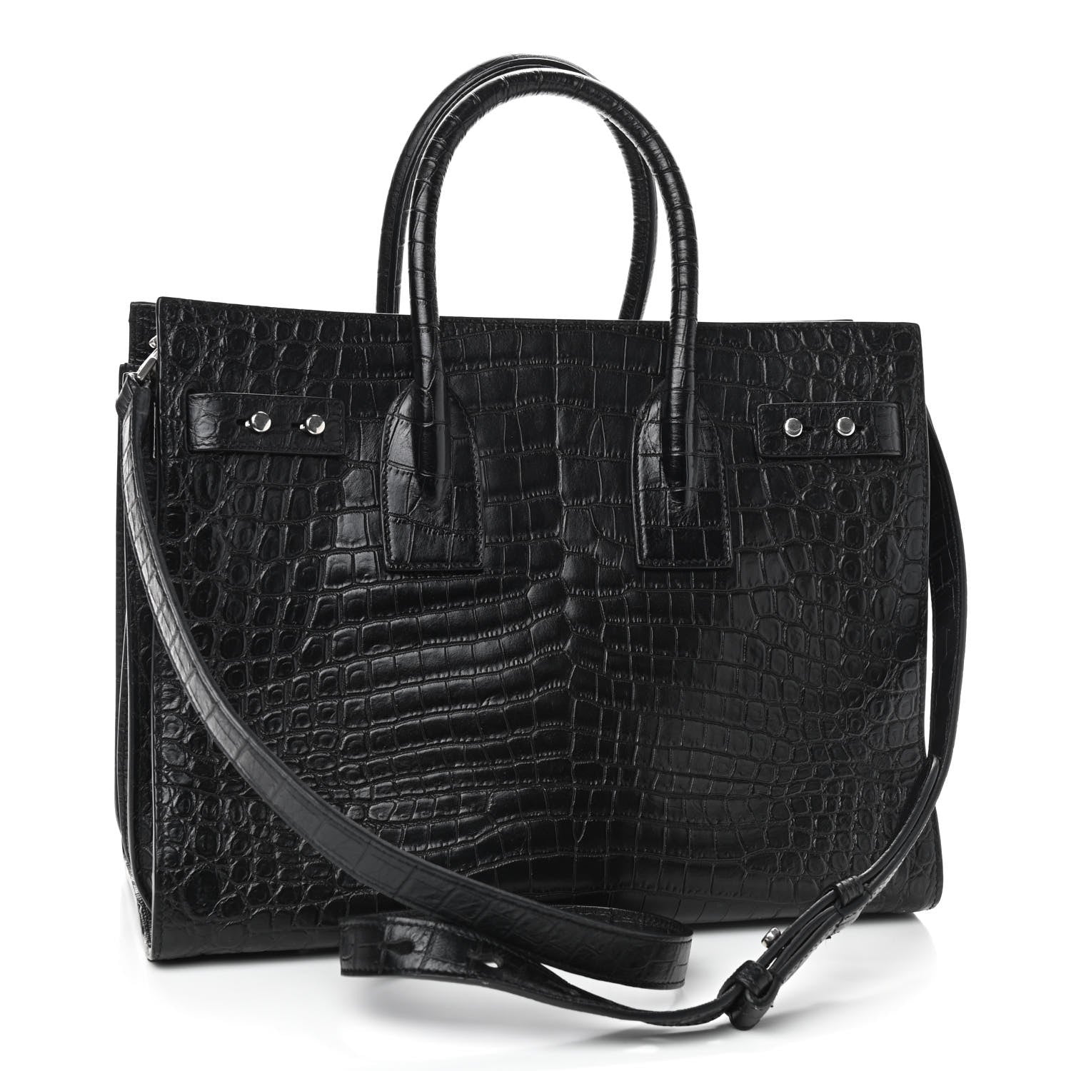 Saint Laurent Calfskin Crocodile Embossed Small Supple Sac de Jour Black 2 of 8