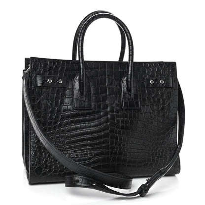 Saint Laurent Calfskin Crocodile Embossed Small Supple Sac de Jour Black 2 of 8