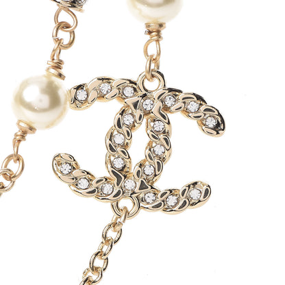 Chanel Pearl Crystal CC Double Chain Necklace Gold 4 of 6