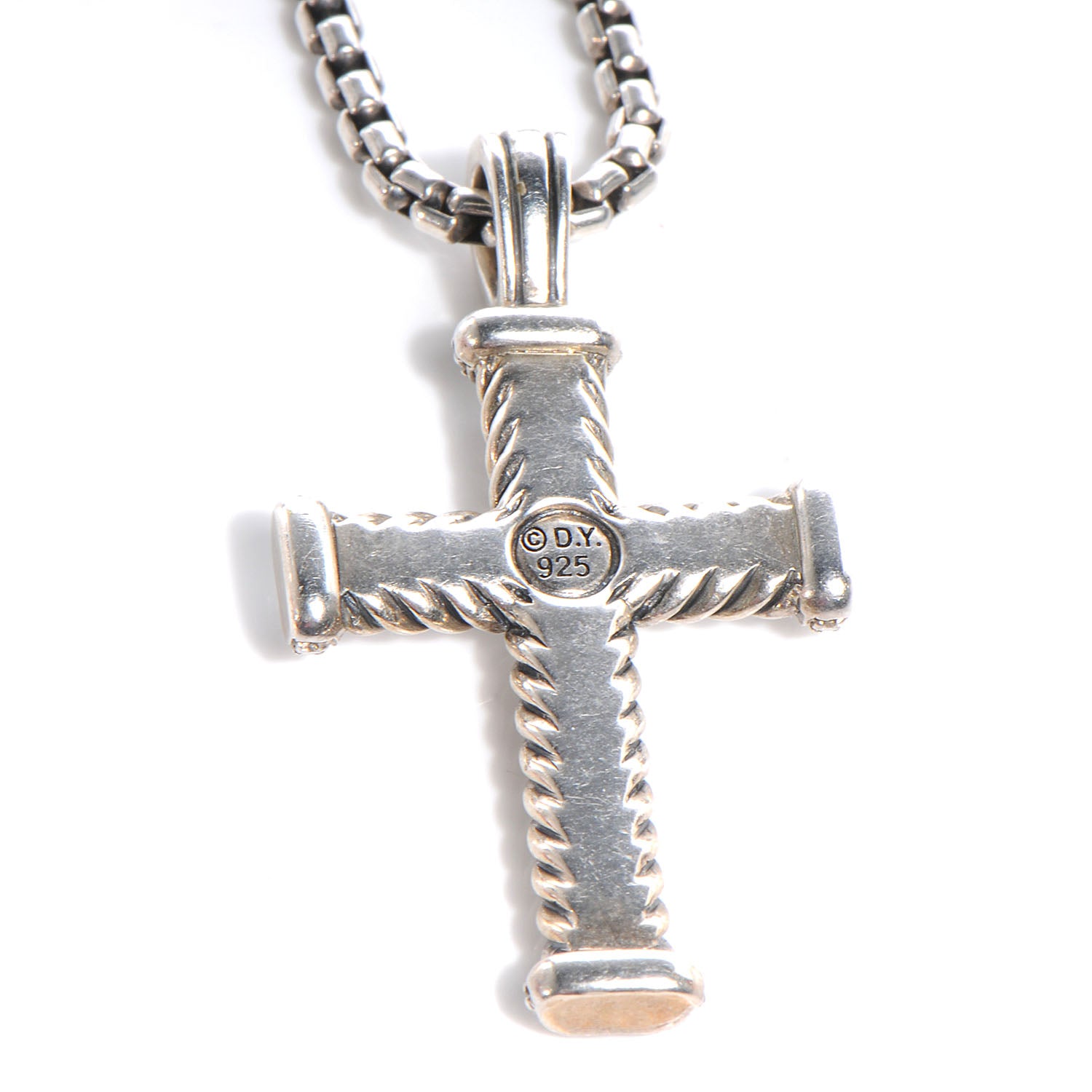 David Yurman Sterling Silver Diamond Chevron Cross Pendant Necklace 6 of 6