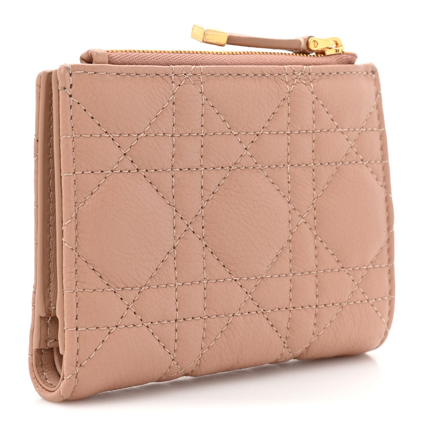 Grained Calfskin Supple Cannage Caro Dahlia Wallet Rose Des Vents