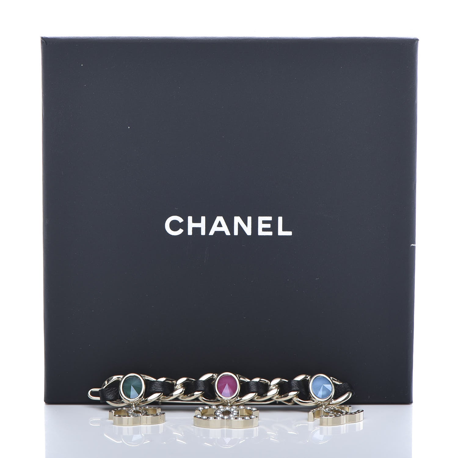 Chanel Metal Glass Lambskin Pearl CC Hair Clip Black Multicolor 4 of 4