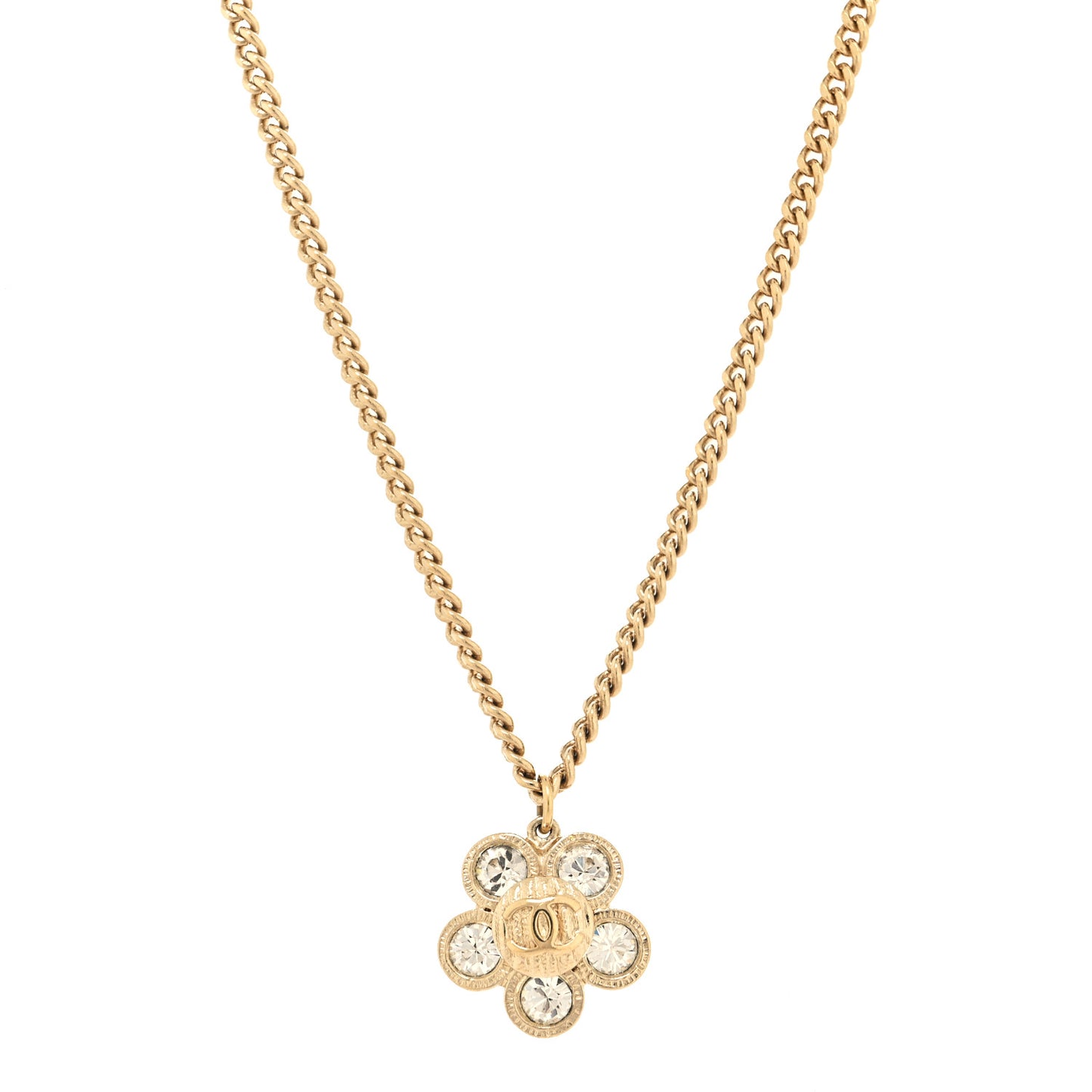 Crystal CC Flower Pendant Necklace Gold