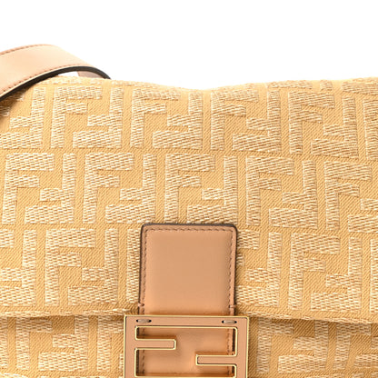 Fendi Fabric Jacquard Raffia Straw Fringe Medium Mamma Baguette Beige 14 of 19