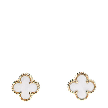 Van Cleef & Arpels 18K Yellow Gold Mother of Pearl Sweet Alhambra Earrings 1 of 5