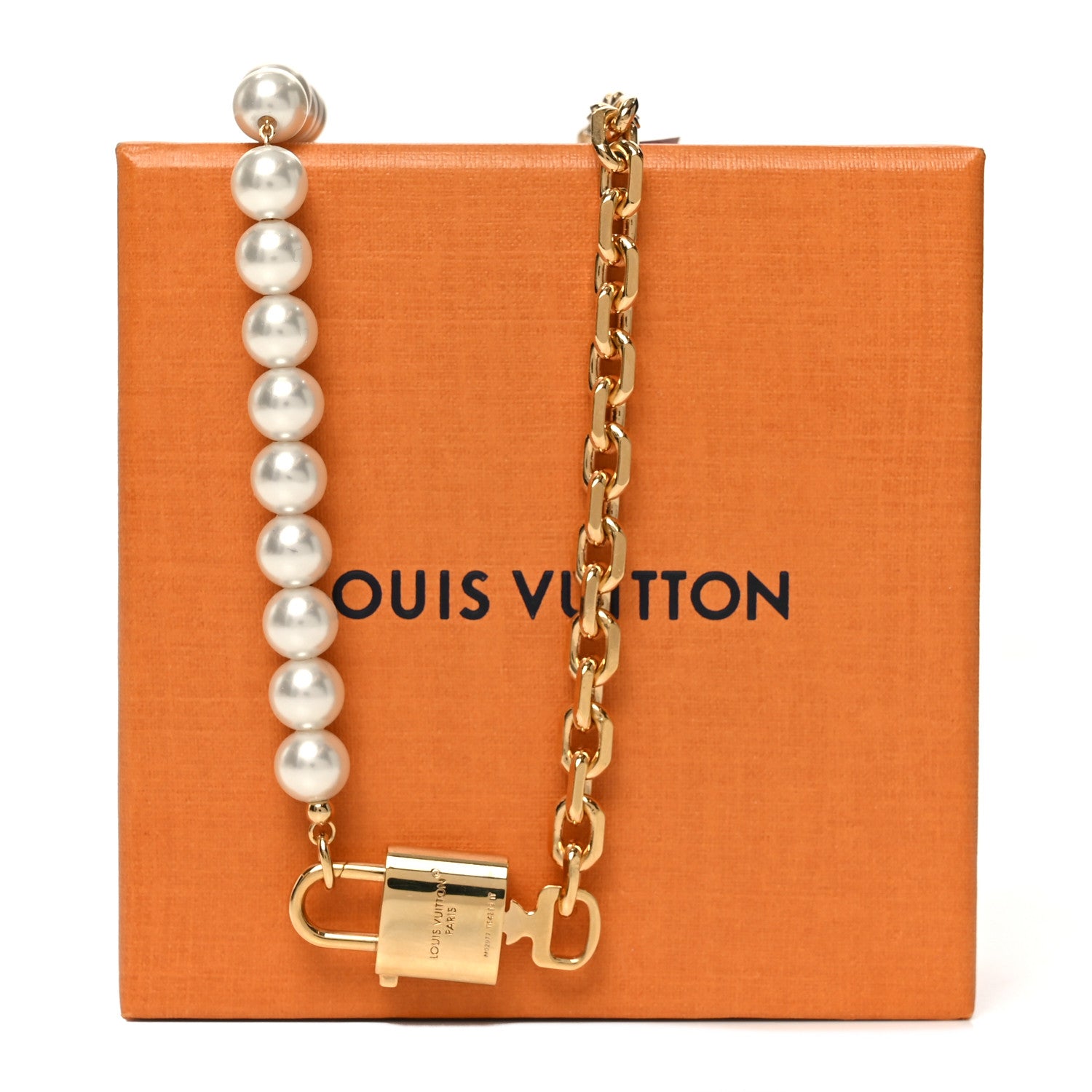 Louis Vuitton ロゴ入りメタルブロック Louis Vuitton Metal Pearl Pearlock Necklace Gold 1807853