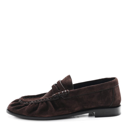 Saint Laurent Suede Le Loafer 15 Penny Slippers 37.5 Dark Chocolate 1 of 10
