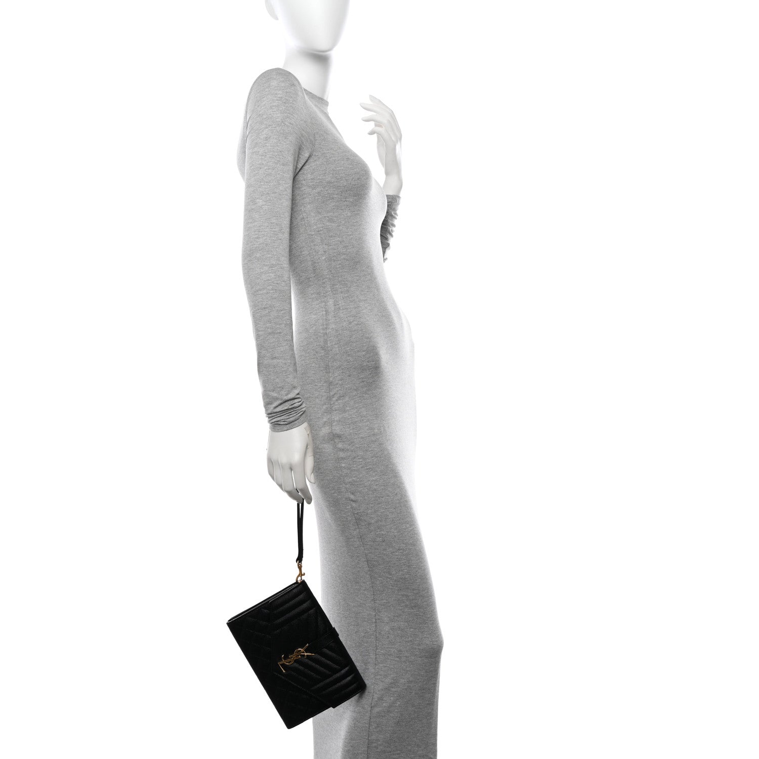 Saint Laurent Grain De Poudre Textured Mixed Matelasse Triquilt Monogram Clutch Black 2 of 15