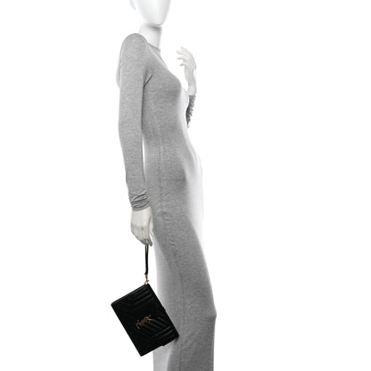 Saint Laurent Grain De Poudre Textured Mixed Matelasse Triquilt Monogram Clutch Black 2 of 15