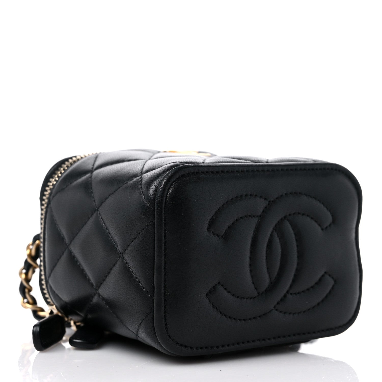Chanel Lambskin Quilted Metal Mini Top Handle Vanity Case With Chain Black 4 of 11