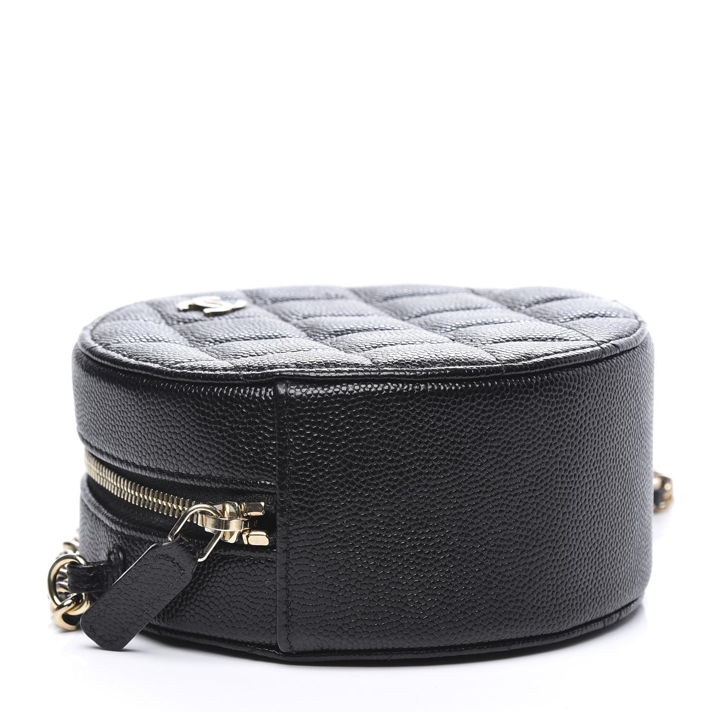 Caviar Quilted Round Clutch With Chain Black