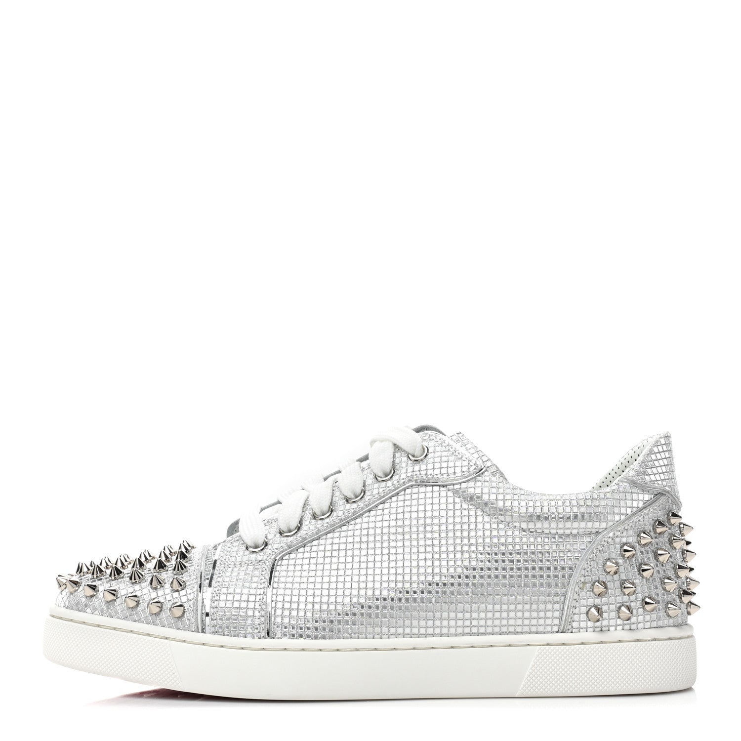 Christian Louboutin Glitter Metallic Calfskin Spikes Vieira 2 Flat Sneakers 40 Silver 1 of 13
