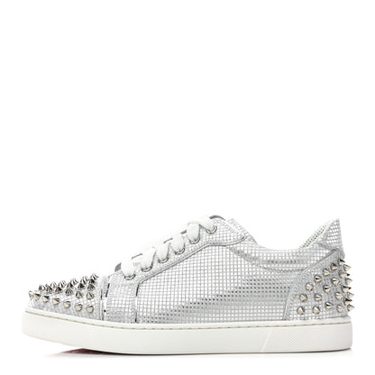 Christian Louboutin Glitter Metallic Calfskin Spikes Vieira 2 Flat Sneakers 40 Silver 1 of 13