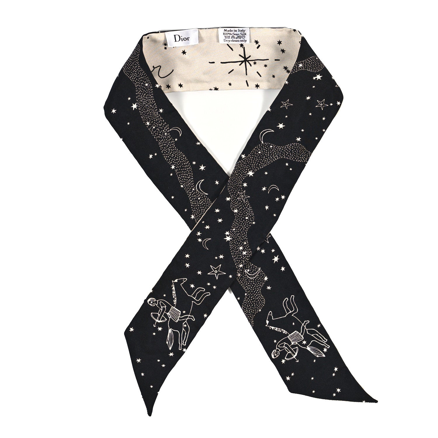 Christian Dior Silk Zodiac Sagittarius Mitzah Scarf Black 1 of 3
