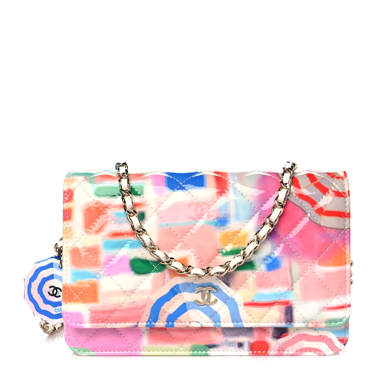 Chanel Printed Patent Quilted Rainbow Wallet On Chain WOC 1 of 11