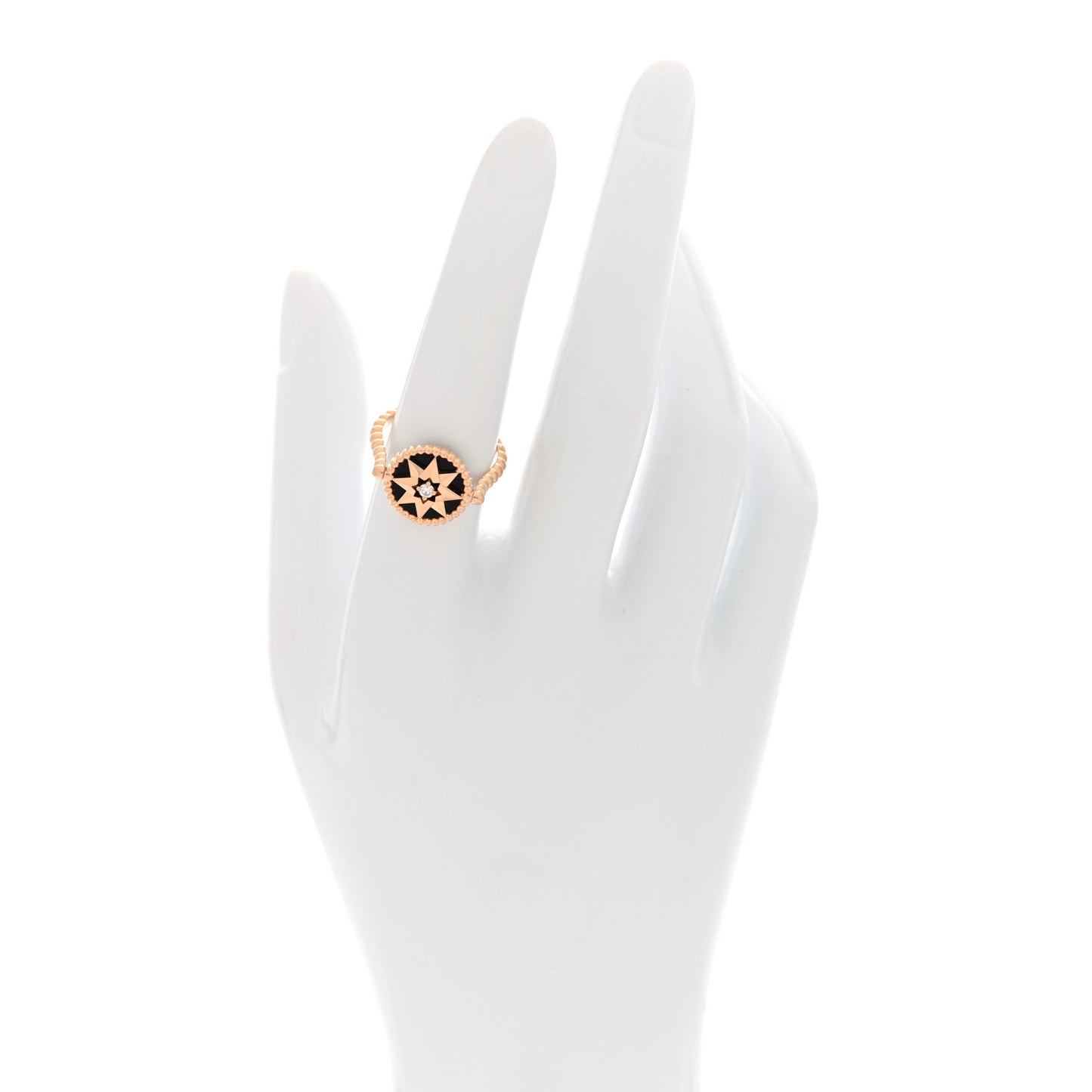 18K Rose Gold Diamond Black Onyx Rose Des Vents Ring 53 6.5