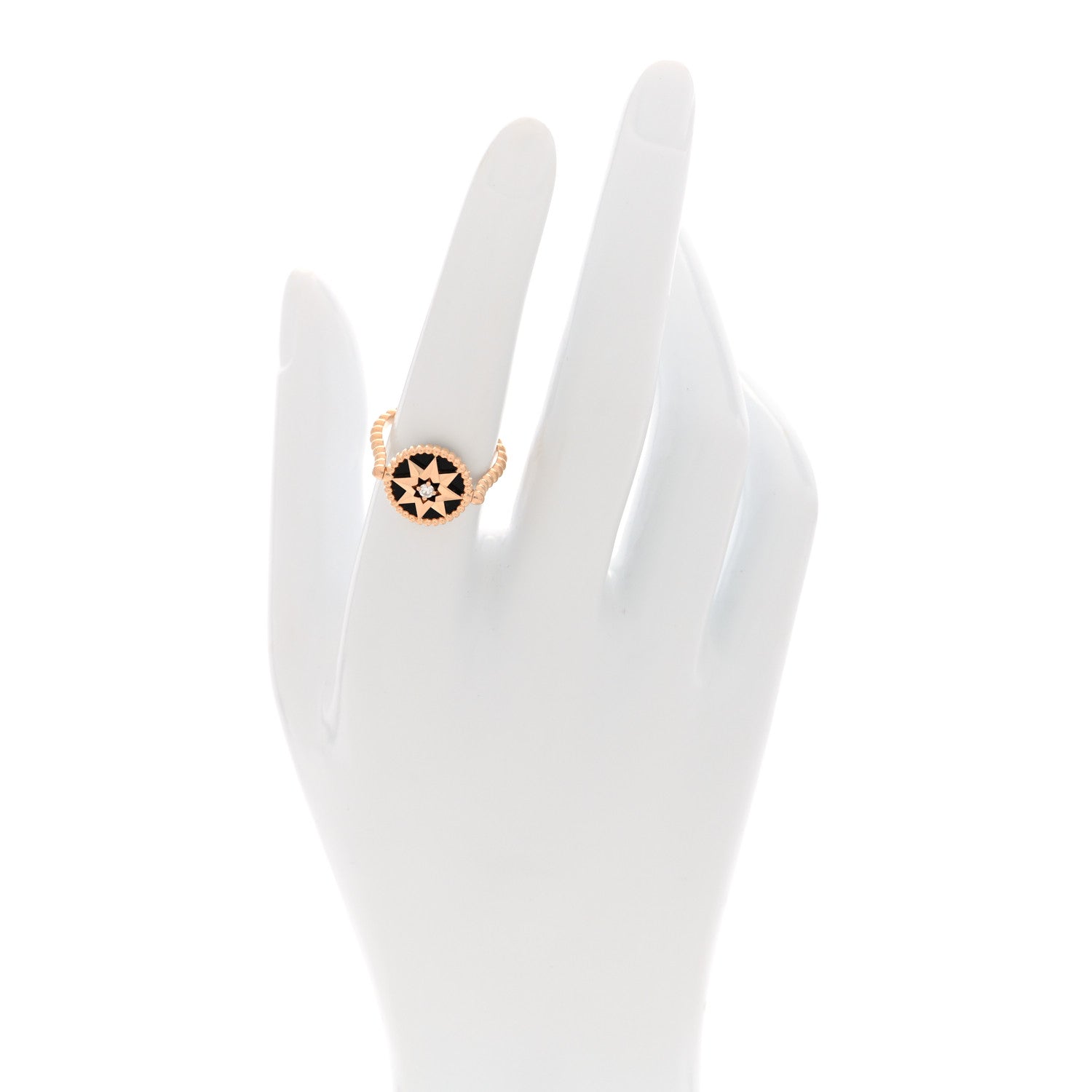 Christian Dior 18K Rose Gold Diamond Black Onyx Rose Des Vents Ring 53 6.5 2 of 5