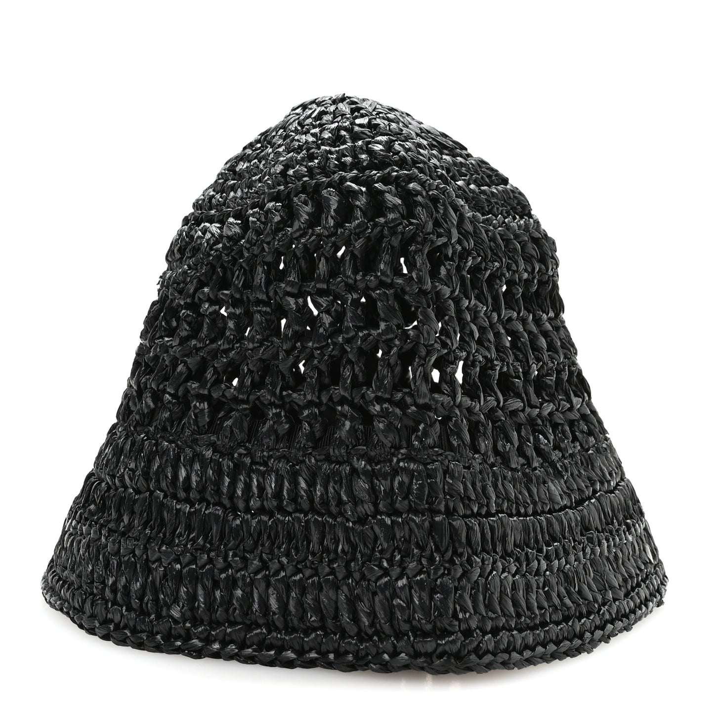 Yarn Raffia Effect Crochet Logo Embroidered Womens Bucket Hat S Black