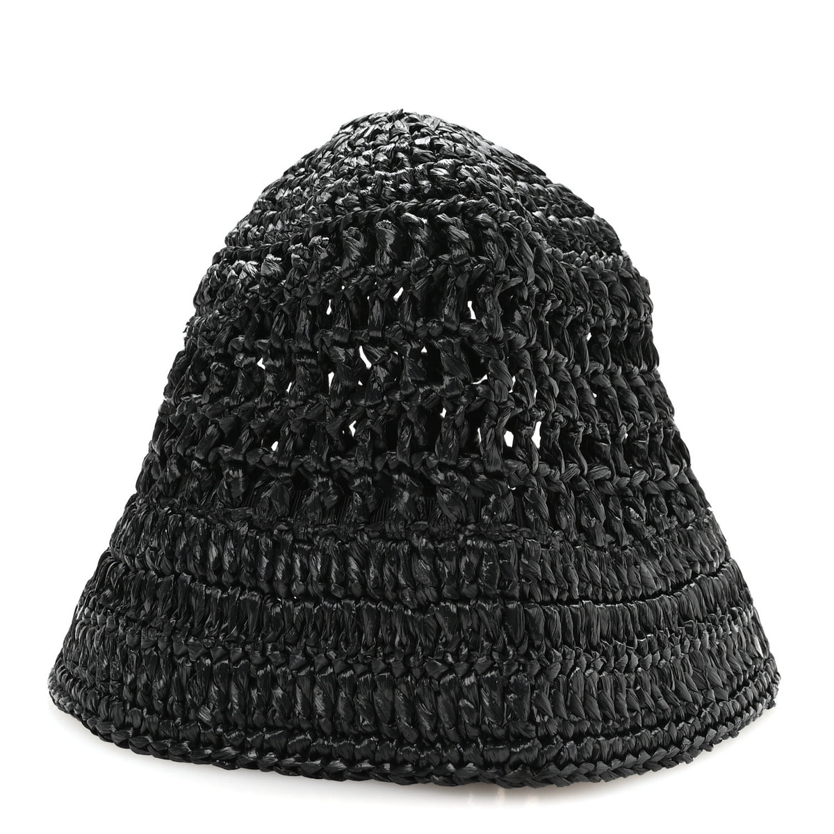 Prada Yarn Raffia Effect Crochet Logo Embroidered Womens Bucket Hat S Black 5 of 9
