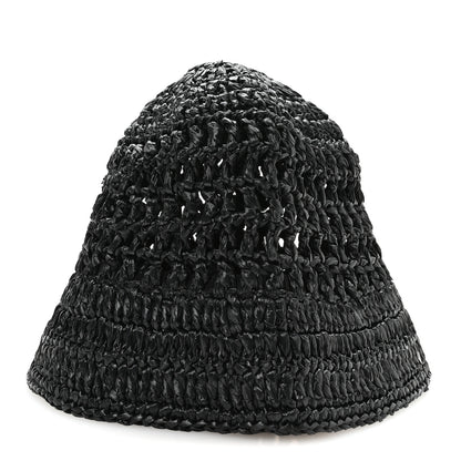 Prada Yarn Raffia Effect Crochet Logo Embroidered Womens Bucket Hat S Black 5 of 9