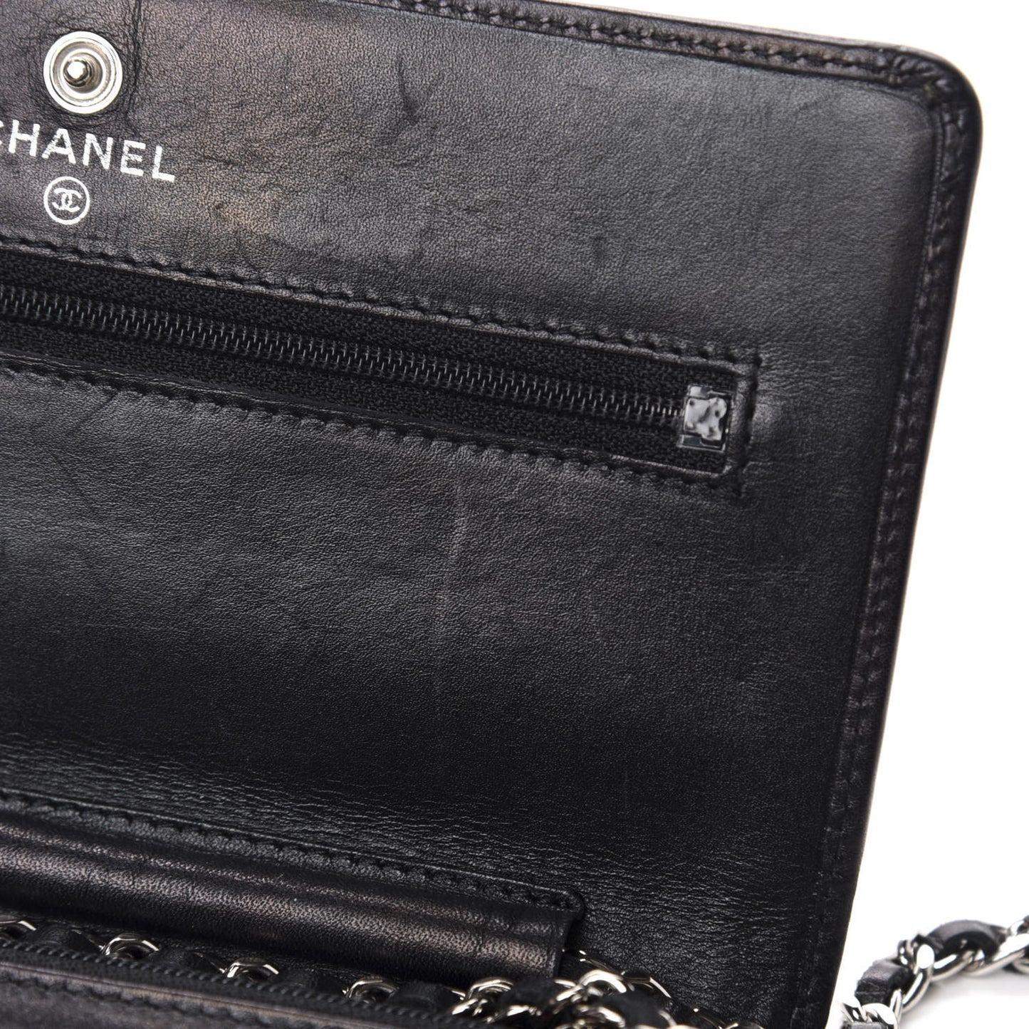 Calfskin Quilted Cambon Wallet On Chain WOC Black