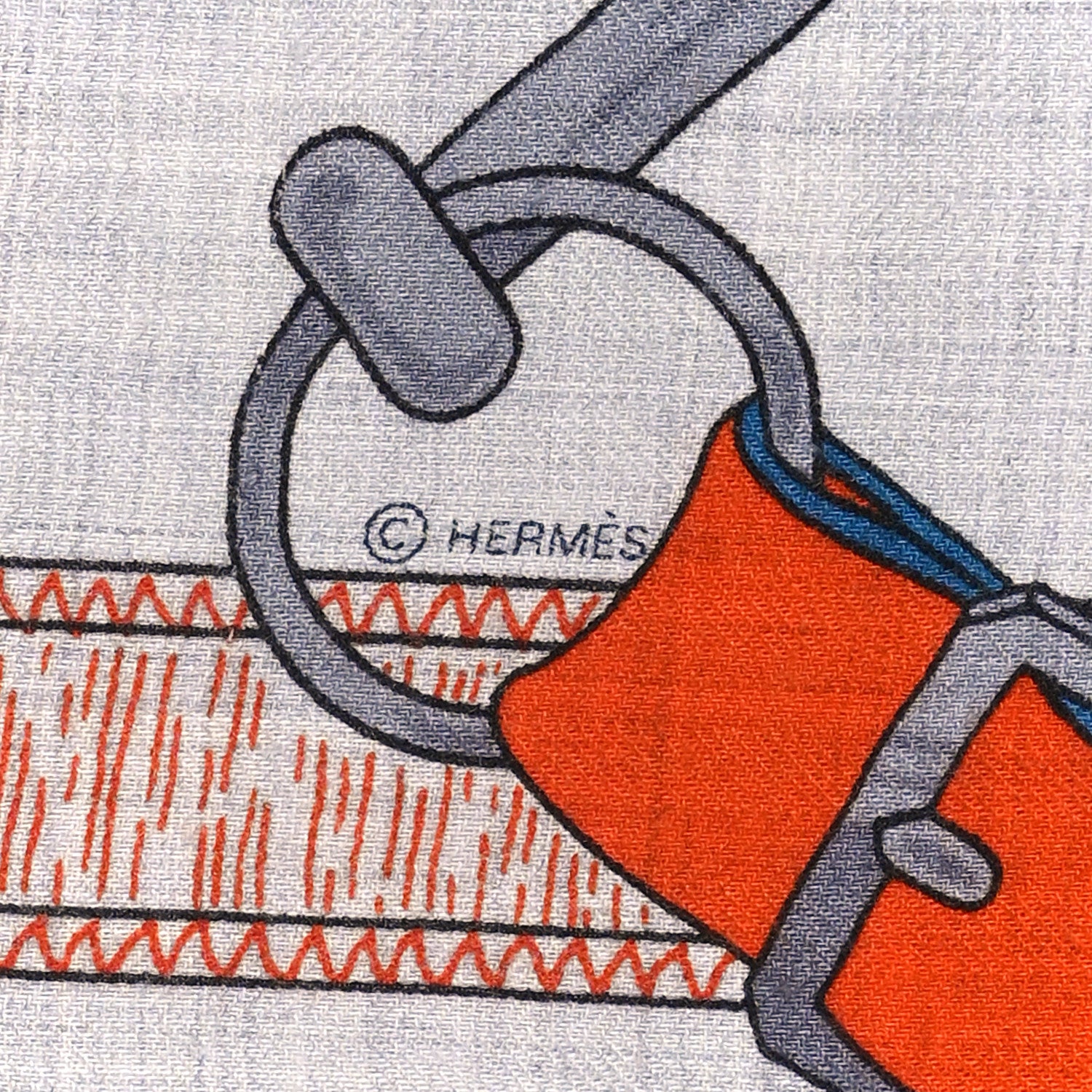 Hermes Cashmere Silk Eperon D'Or Shawl 140  Orange Gris Chine 3 of 3