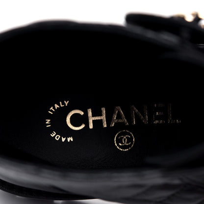 Chanel Shiny Lambskin Quilted Lace Up Combat Boots 36 Black 10 of 12