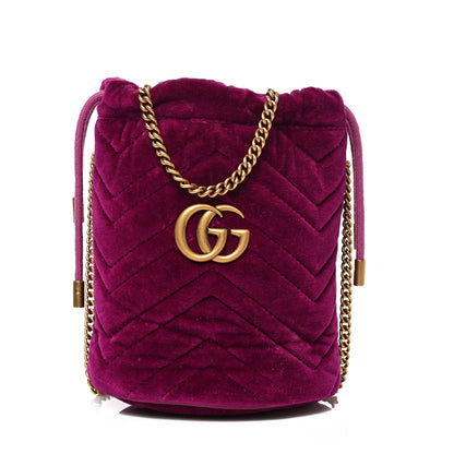 Gucci Velvet Matelasse GG Marmont Bucket Bag Light Raspberry Rose 1 of 8