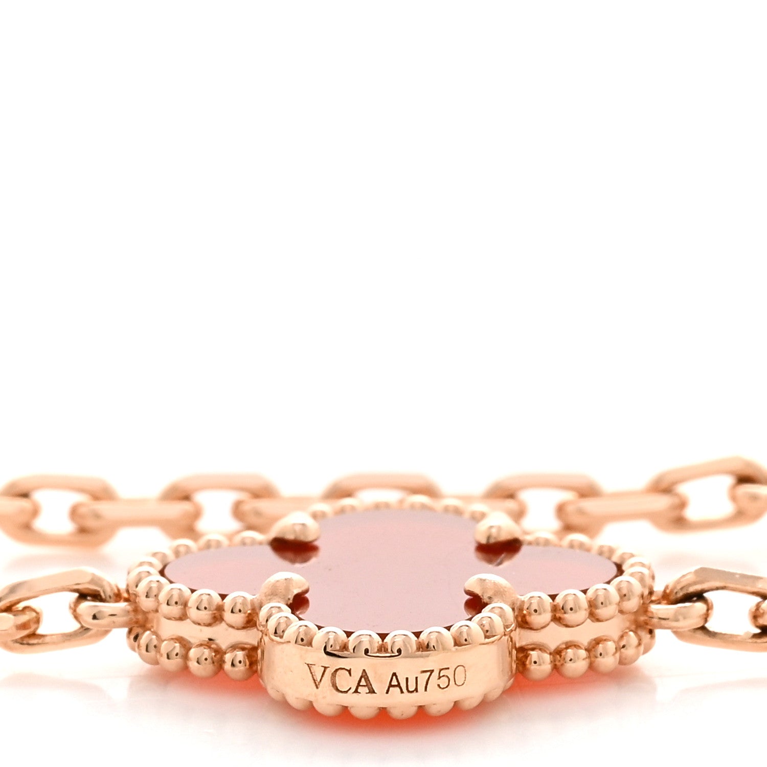 Van Cleef & Arpels 18K Rose Gold Carnelian 20 Motifs Guilloche Vintage Alhambra Necklace 4 of 5