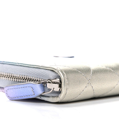 Chanel Gradient Metallic Calfskin Quilted Zip Around Coin Purse Wallet Silver Blue Yellow Purple 8 of 10