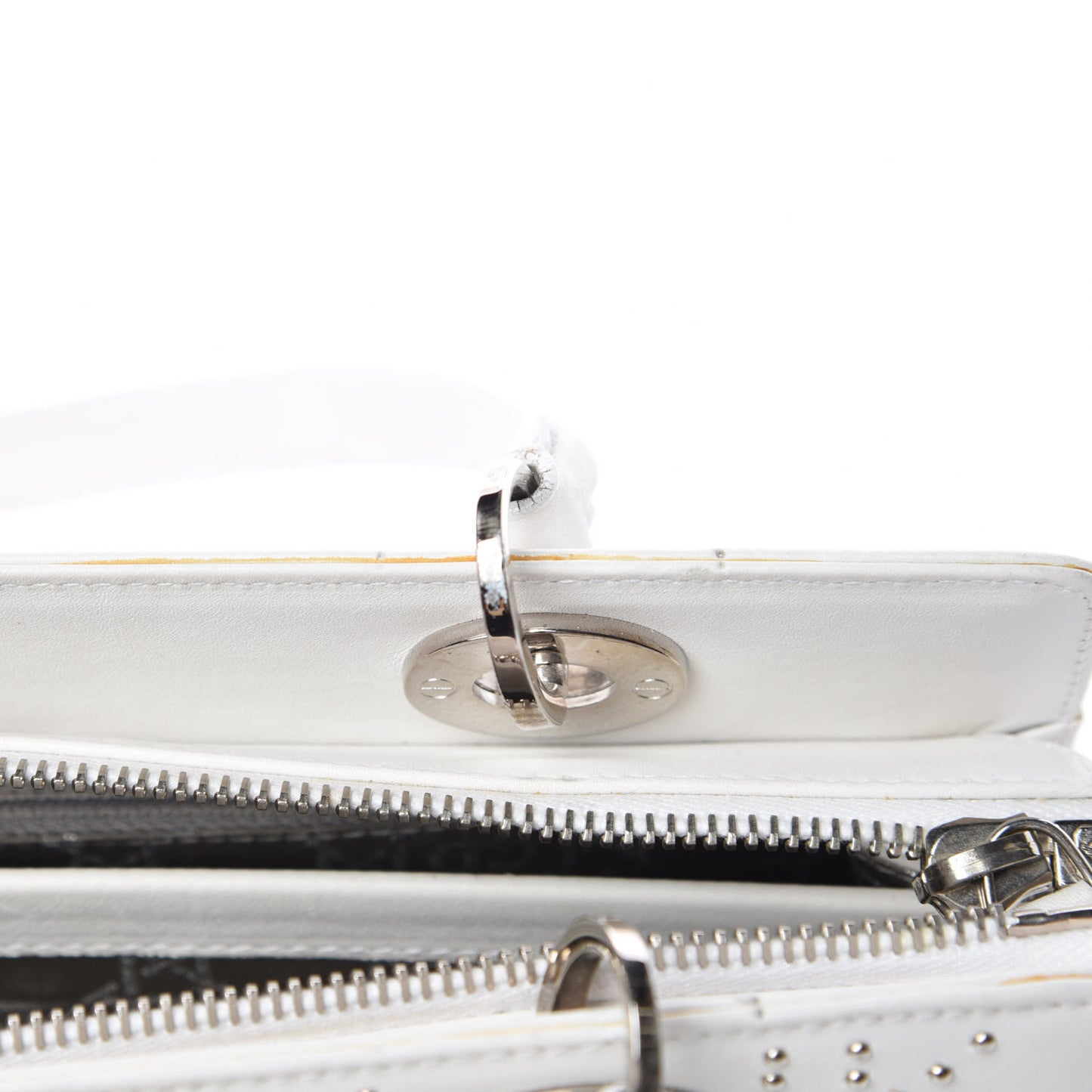 Calfskin Cannage Studded East West Lady Dior White