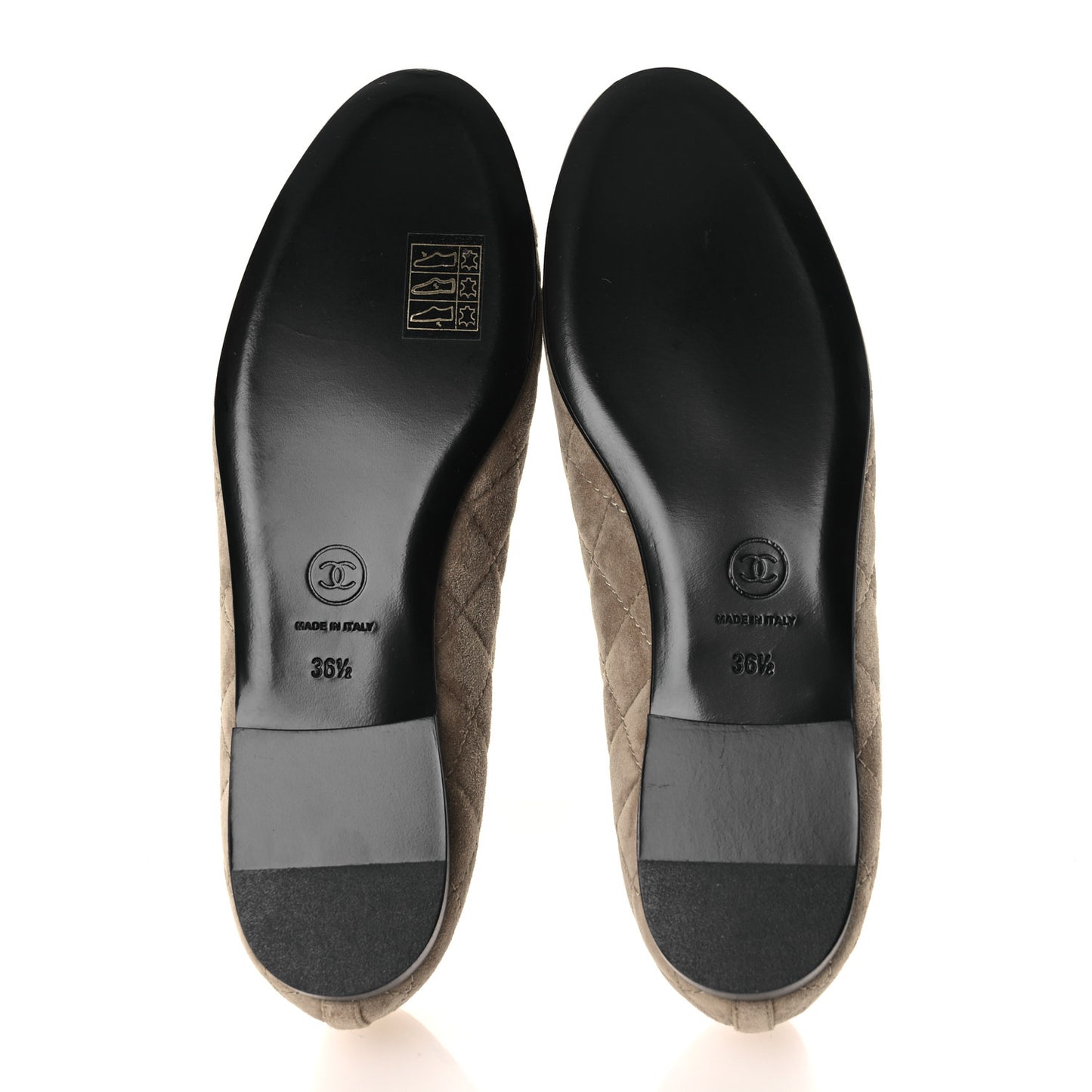 Suede Calfskin Quilted Cap Toe CC Ballerina Flats 36.5 Dark Beige