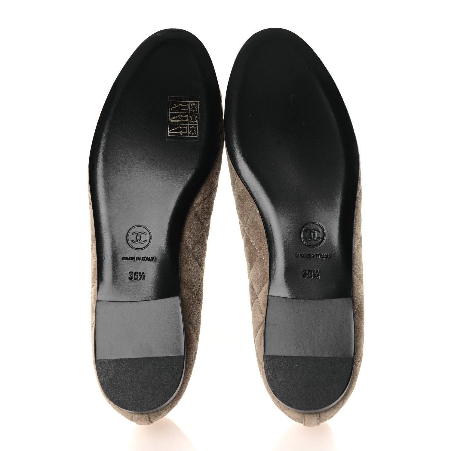 Chanel Suede Calfskin Quilted Cap Toe CC Ballerina Flats 36.5 Dark Beige 7 of 12