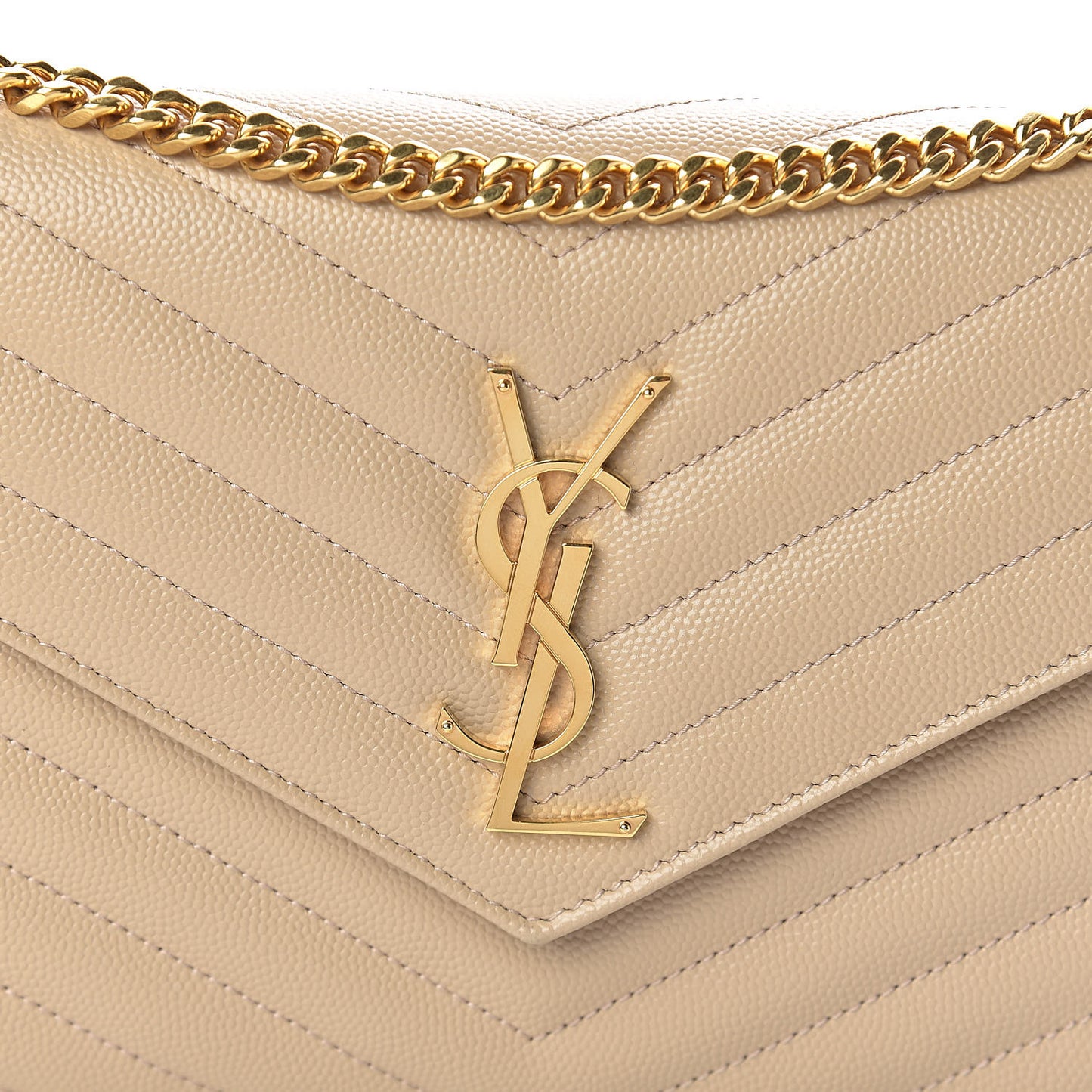 Grain De Poudre Matelasse Chevron Monogram Chain Wallet Nude Powder