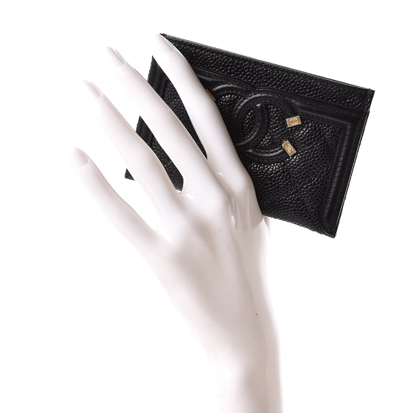 Caviar Quilted Filigree Card Holder Black