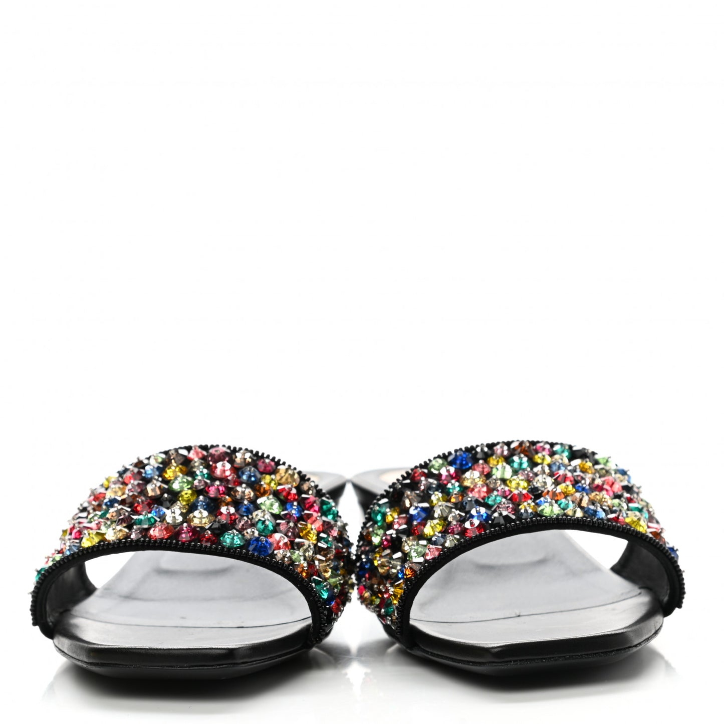 Crystal Embellished Slide Sandals 39.5 Black Multicolor