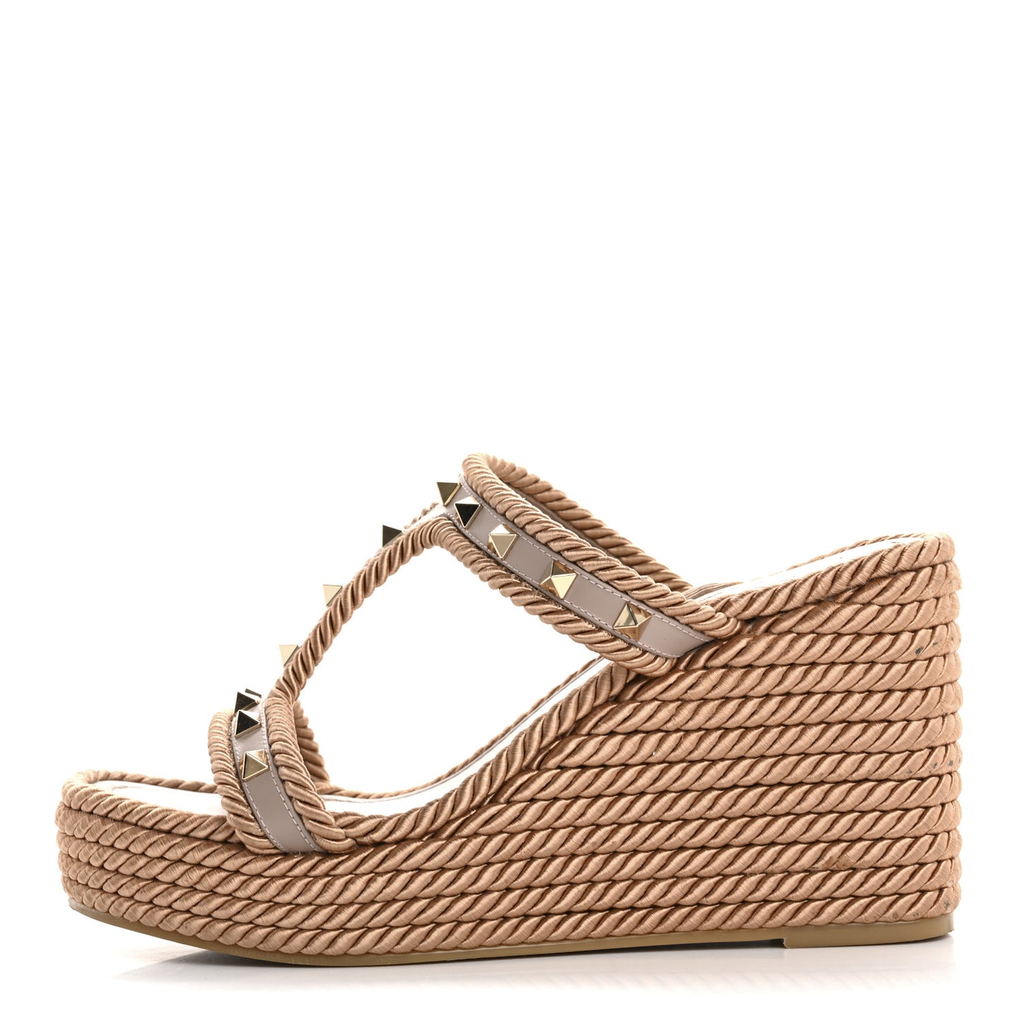 Calfskin Rockstud Torchon Espadrille Caged 25/95mm Wedge Sandals 39 Poudre
