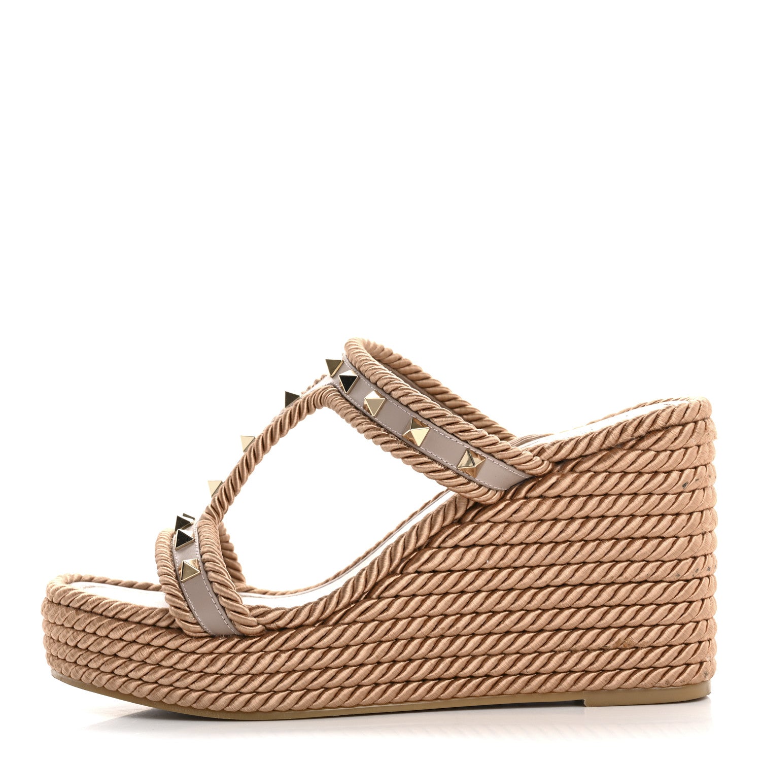 Valentino Garavani Calfskin Rockstud Torchon Espadrille Caged 25/95mm Wedge Sandals 39 Poudre 1 of 8